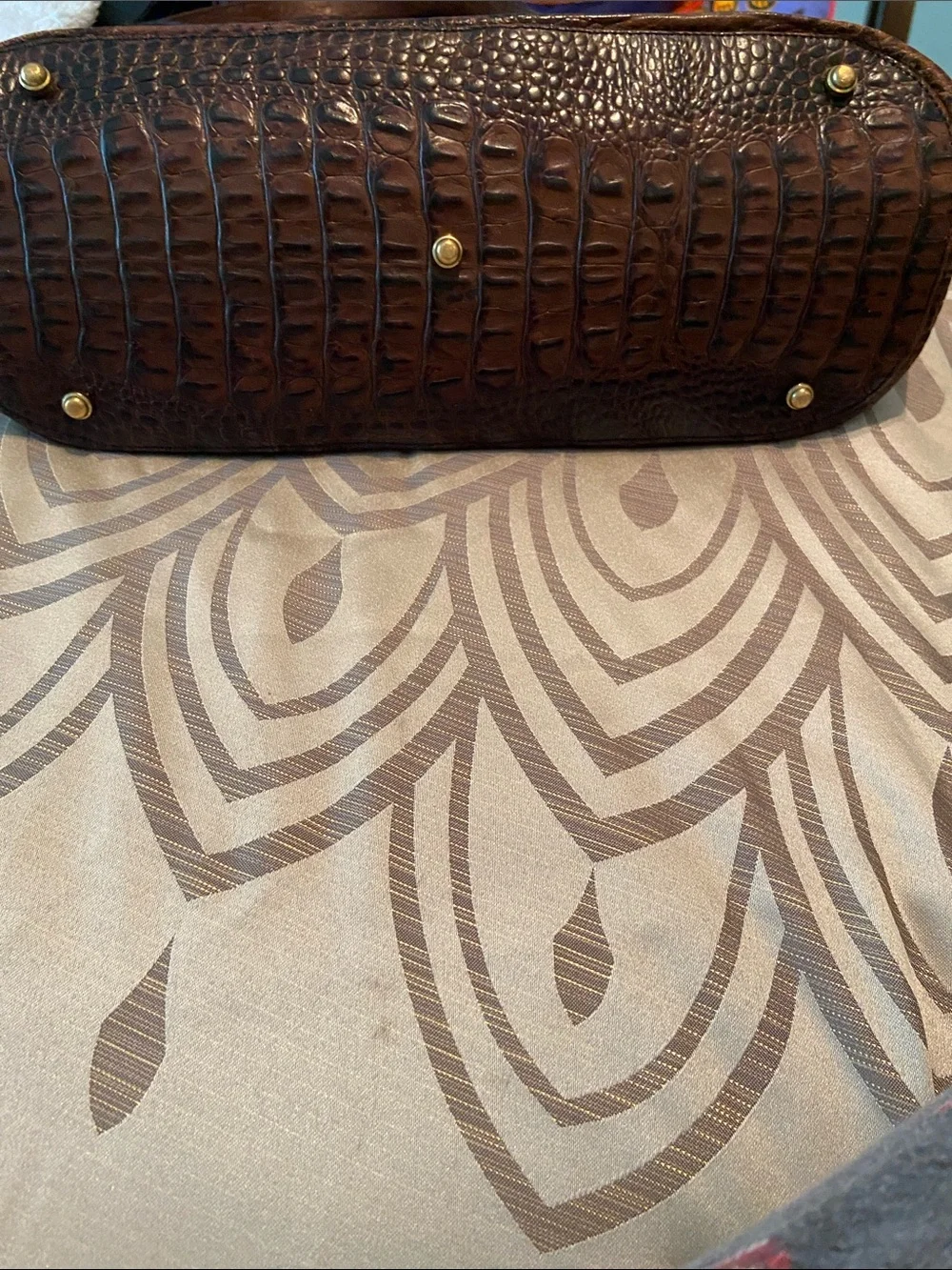 Brahmin Tuscan Collection Black & Brown Croc Embossed Leather Satchel Tote Bag